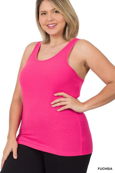 Fuchsia Ribbed Scoop Neck Tank