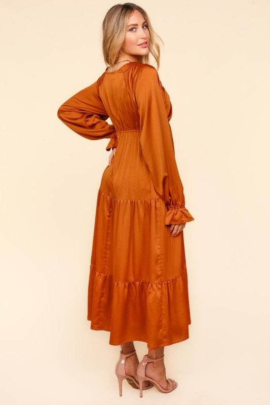 Rust Satin Babydoll Dress