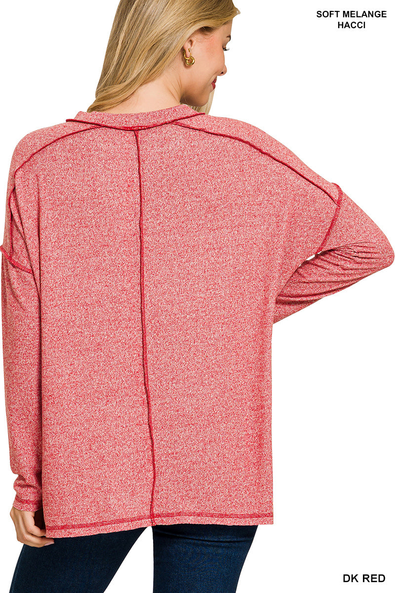 Dark Red Melange Hacci Exposed Seam Top