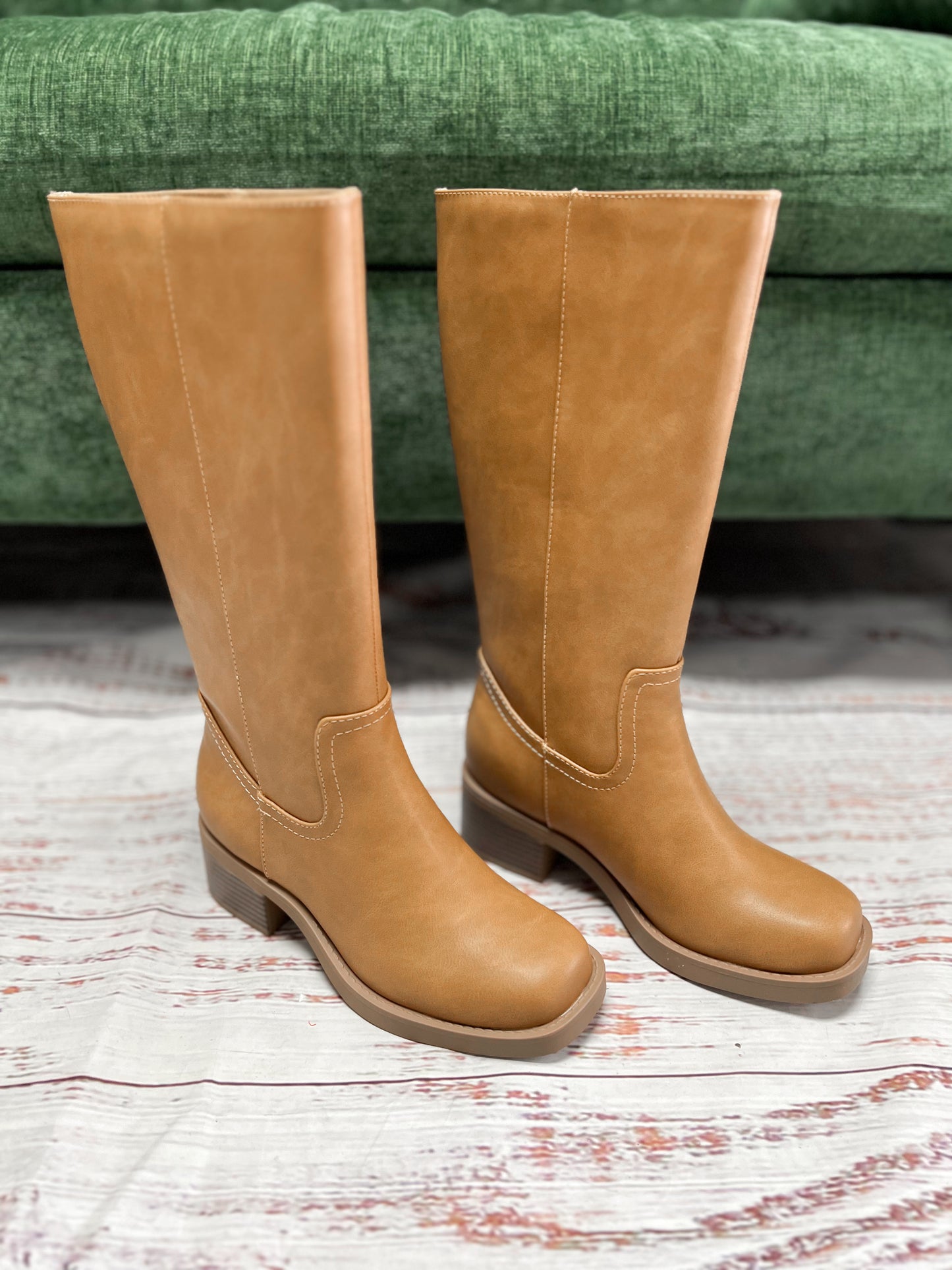 Belvin Tan Tall Faux Leather Boots