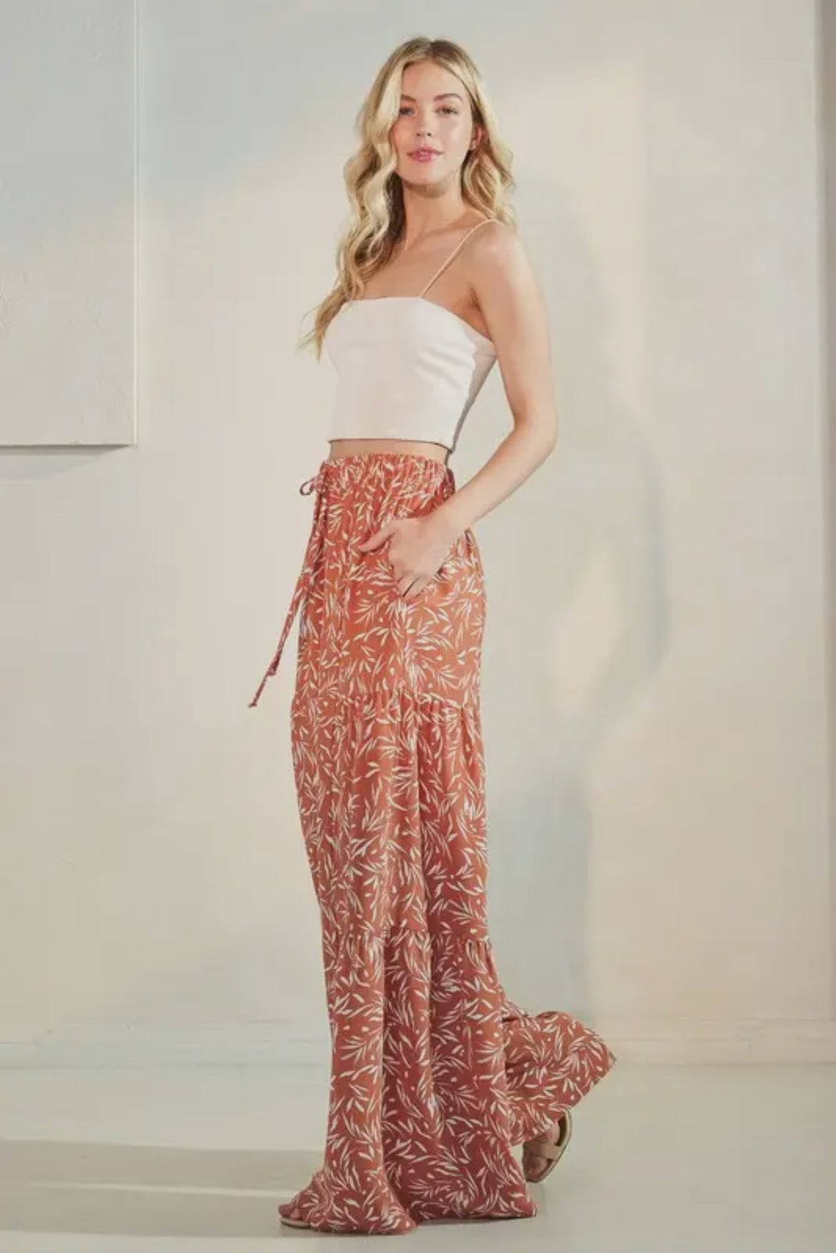 Rust Printed Wide Leg Pants