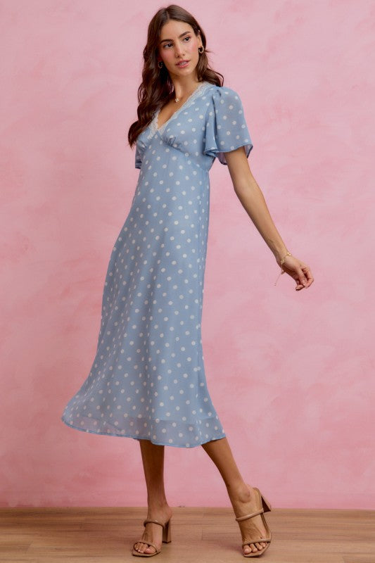 Bluebell Lace Polka Dot Midi Dress
