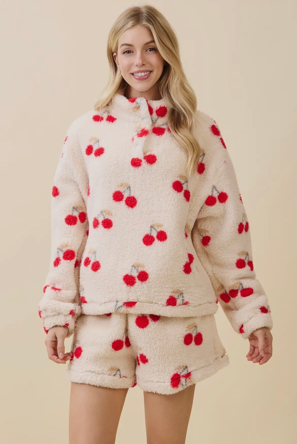 Cherry Plush Pullover & Shorts Set