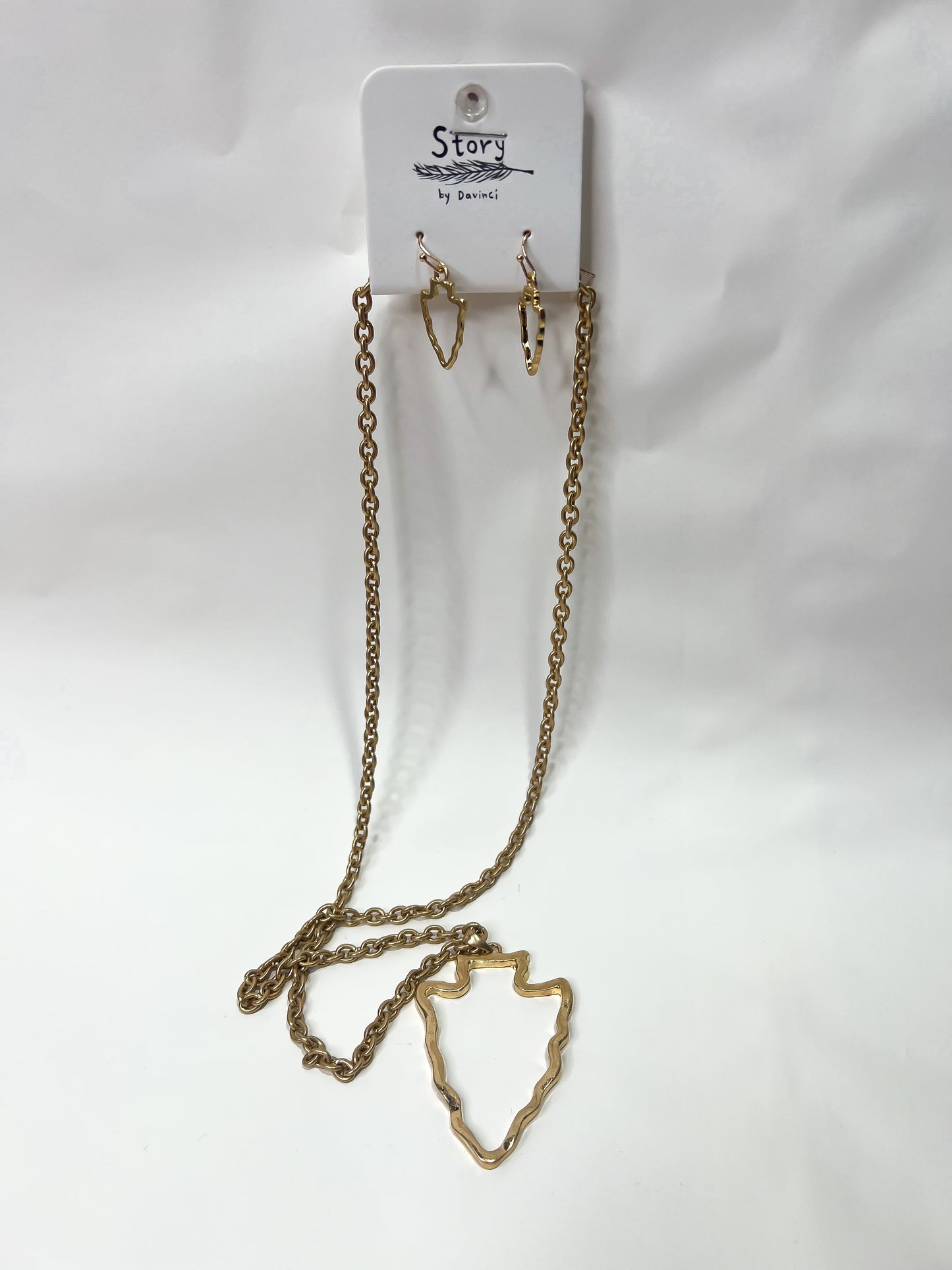 Gold Arrowhead Long Necklace + Earrings Set