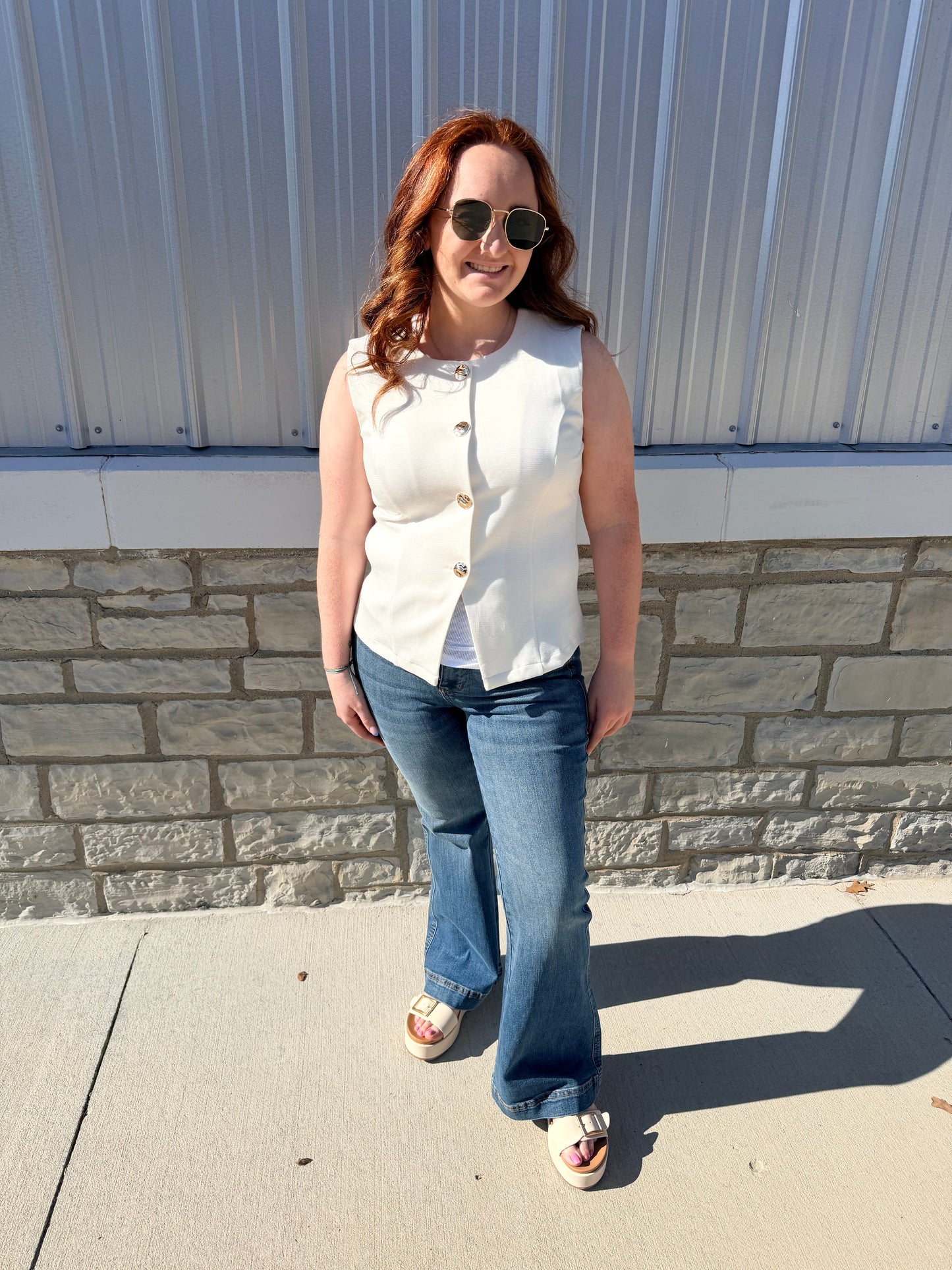 Cream Chic Button Front Vest Top
