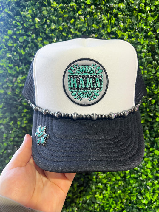 Turquoise + Pearls Mama Trucker Hat