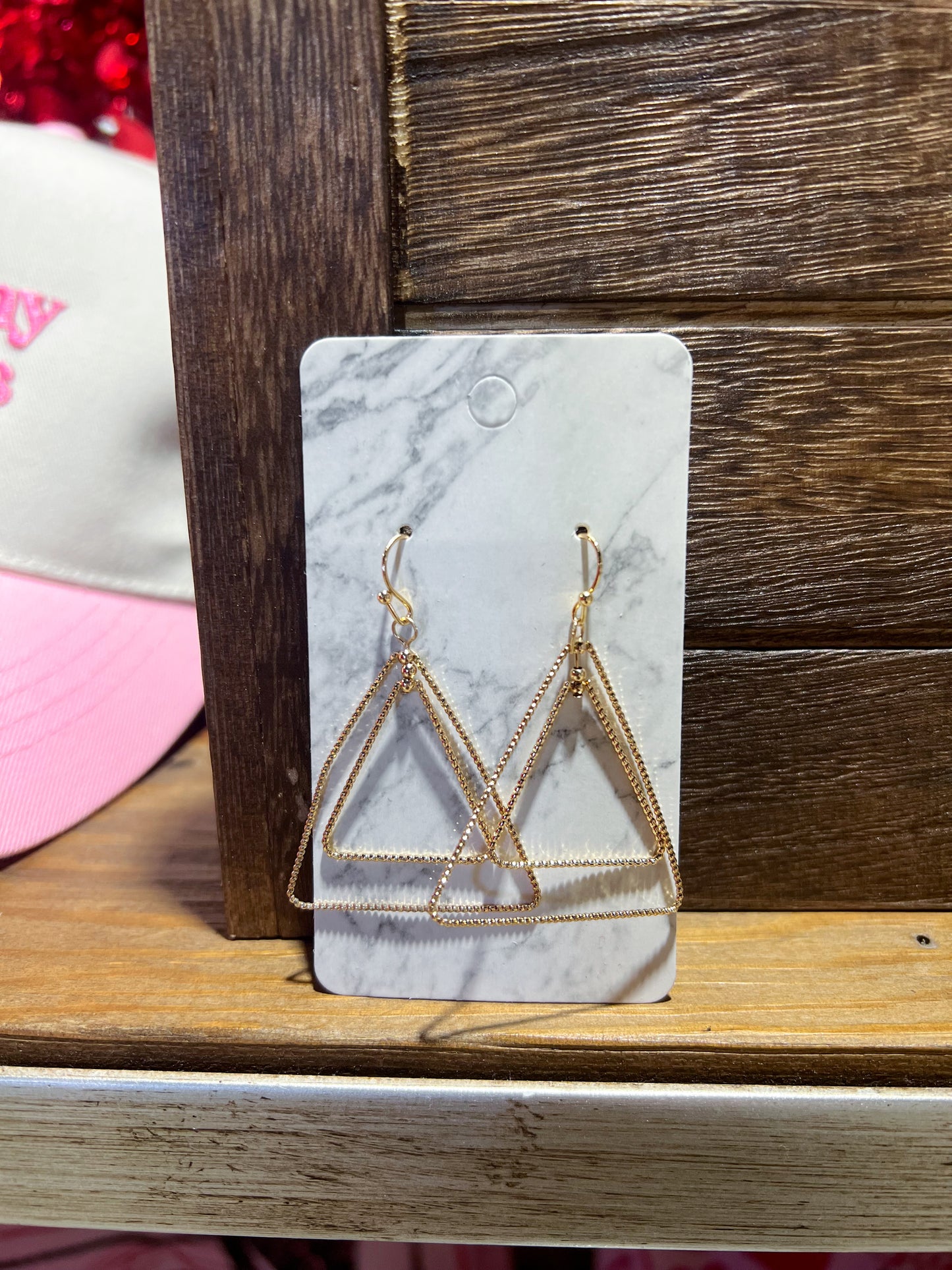 Gold Double Triangle Dangle Earrings