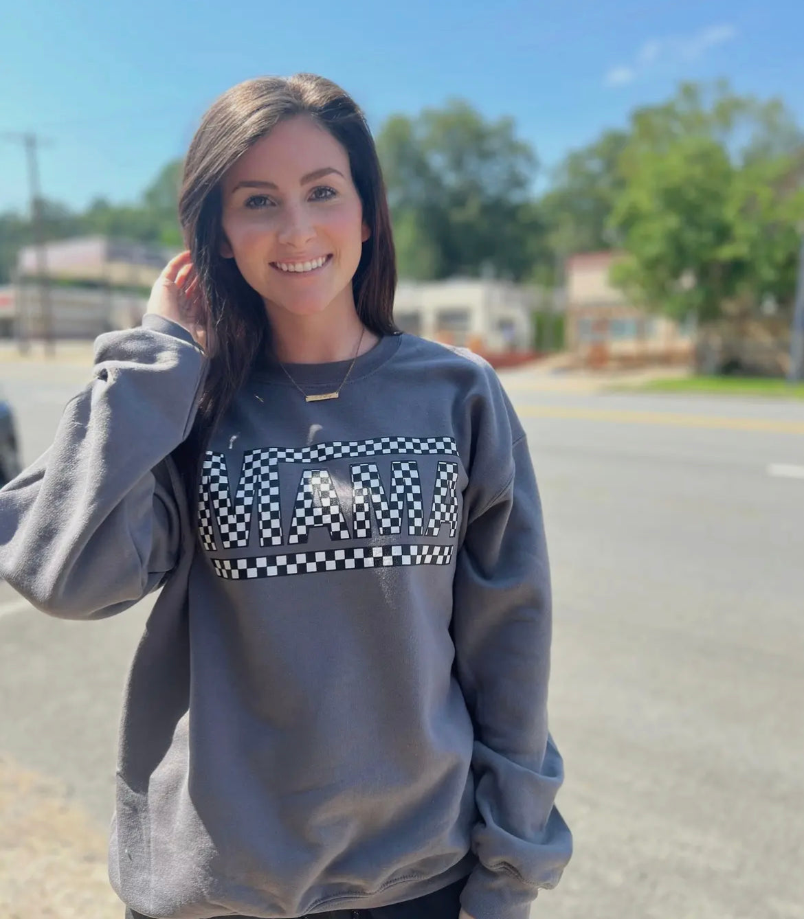 Charcoal Checkered Mama Sweatshirt