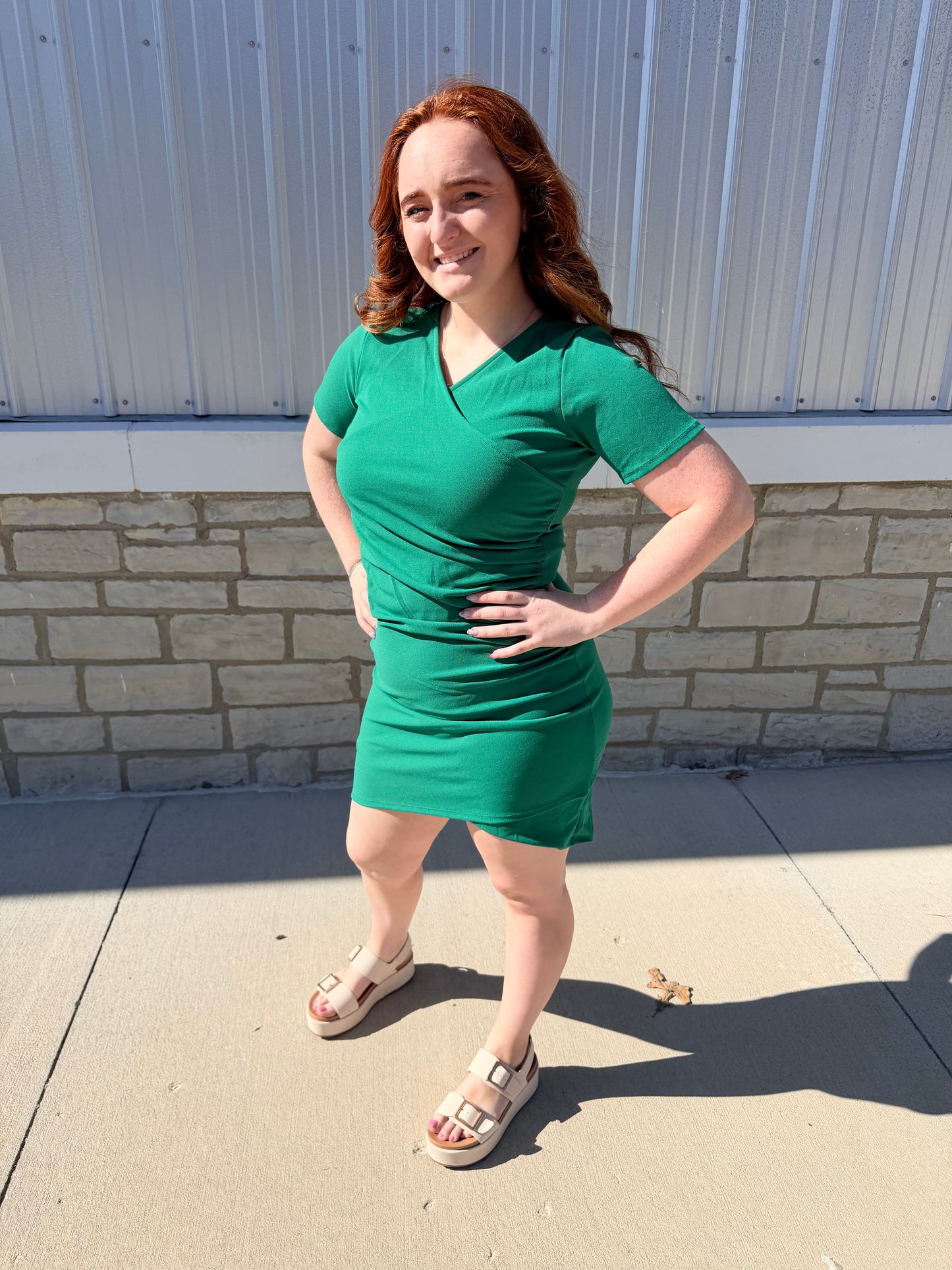 Kelly Green Faux Wrap Dress