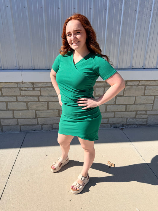 Kelly Green Faux Wrap Dress