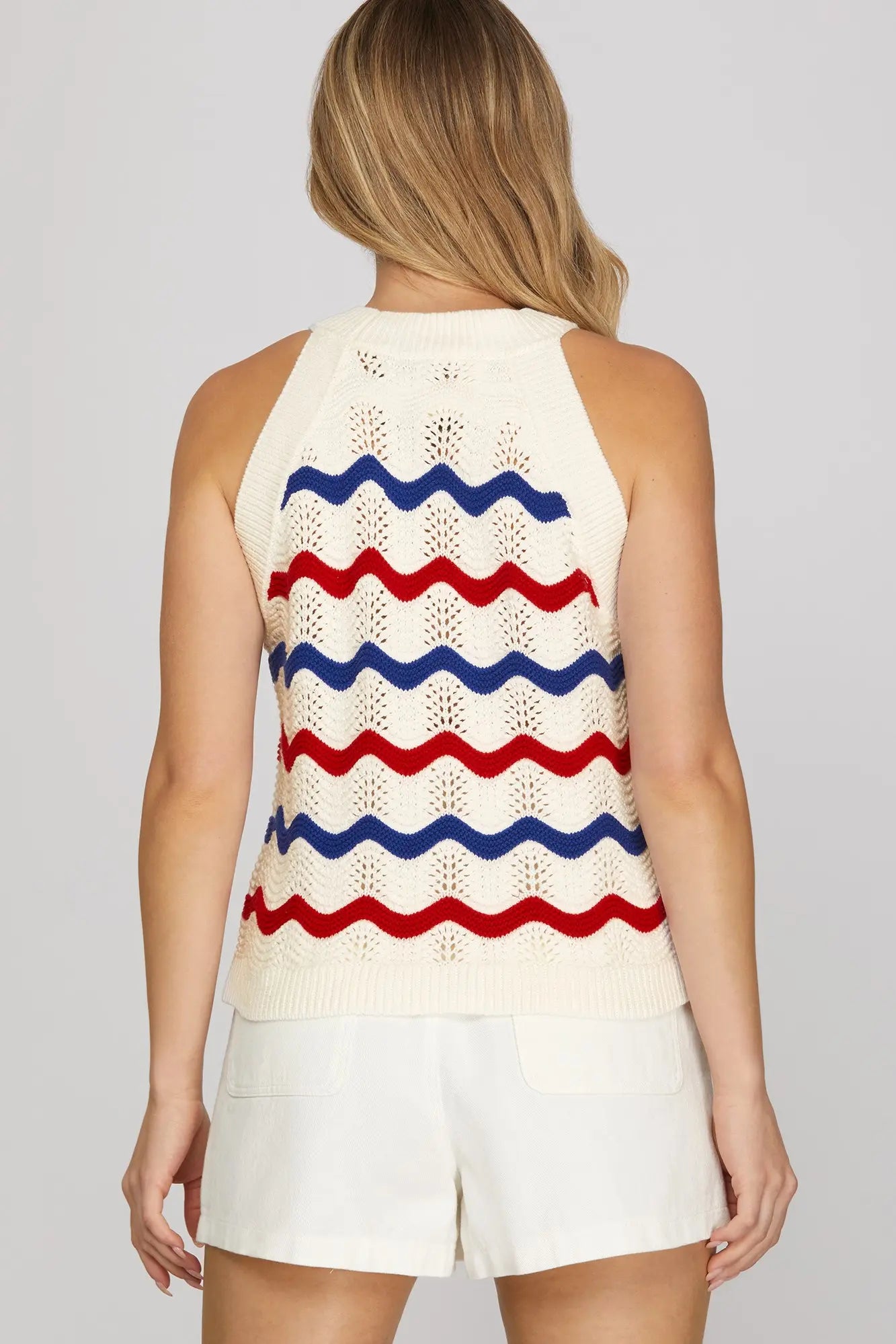 Patriotic Stripes Crochet Knit Sleeveless Top