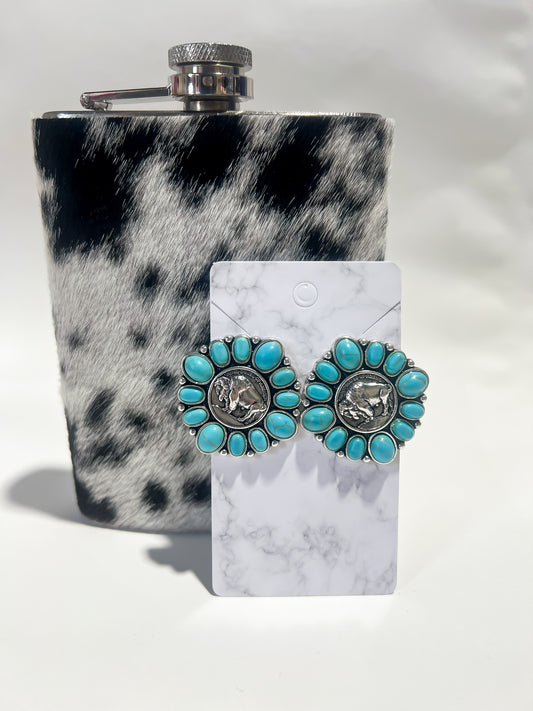 Buffalo Coin Turquoise Stud Earrings