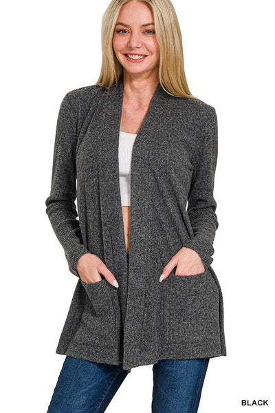 Solid Fuzzy Ribbed Cardigans