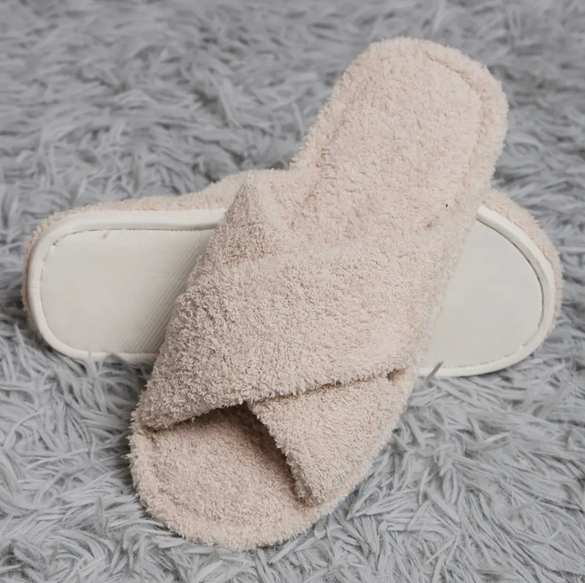 Beige Criss Cross Microfiber Slippers