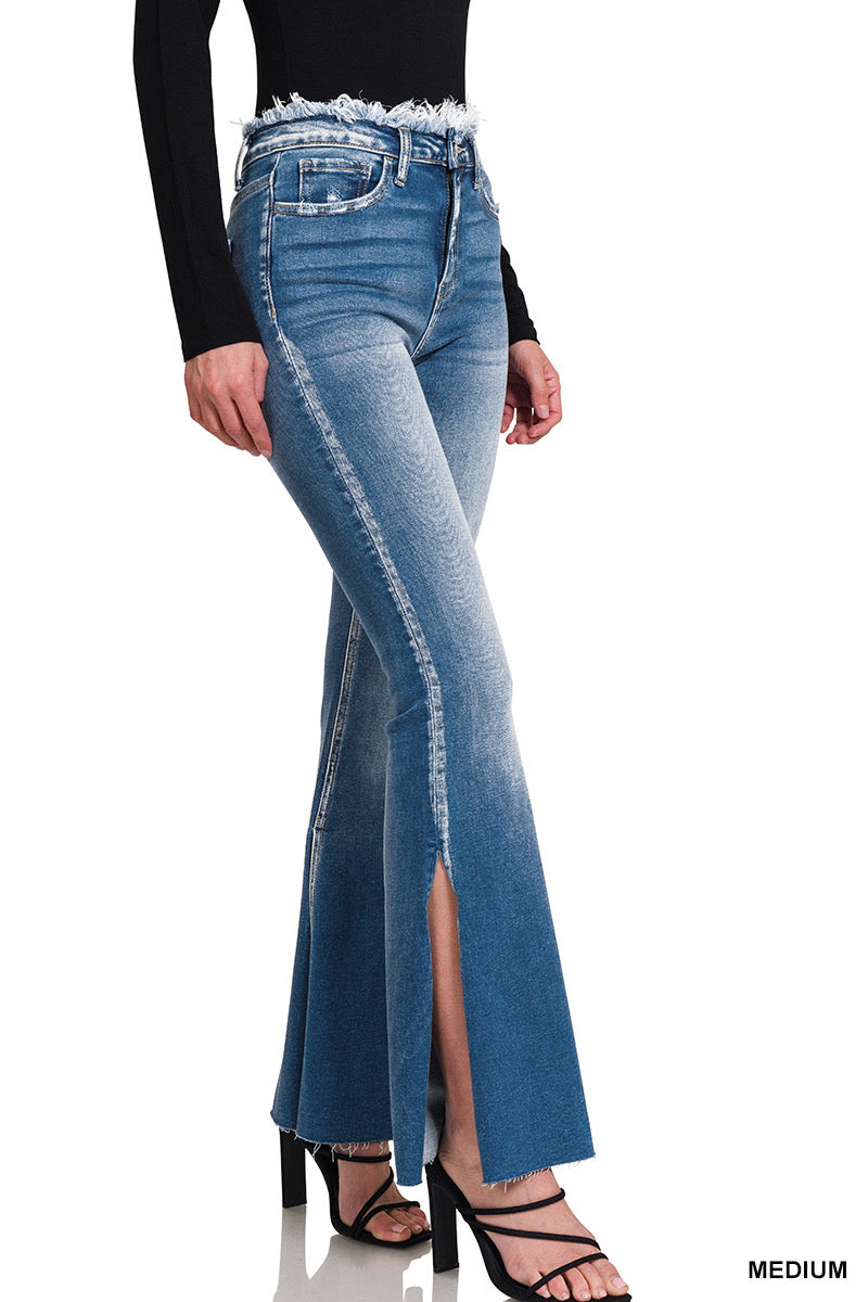 Tina High-Rise Side Slit Flare Jeans