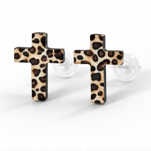 Leopard Cross Stud Earrings