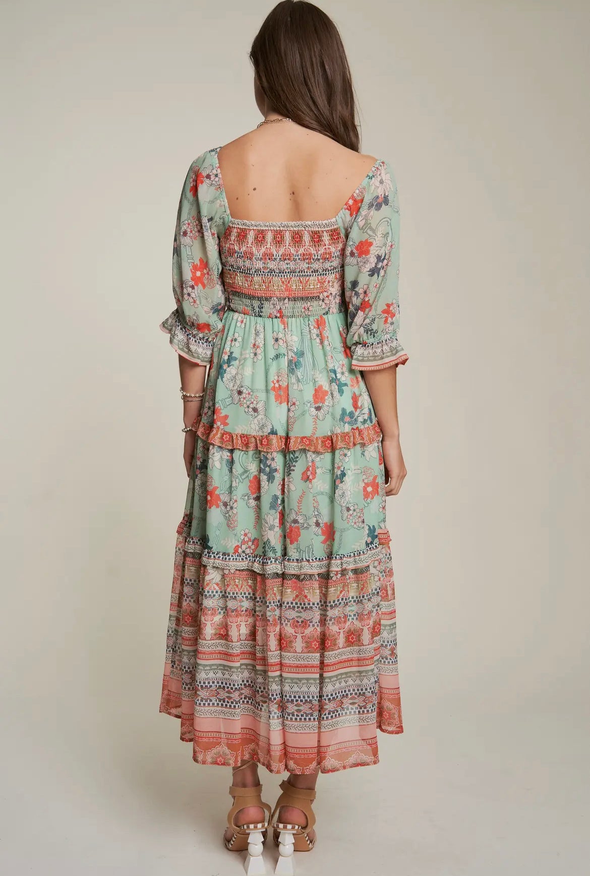 Sage Boho Smocked Dress