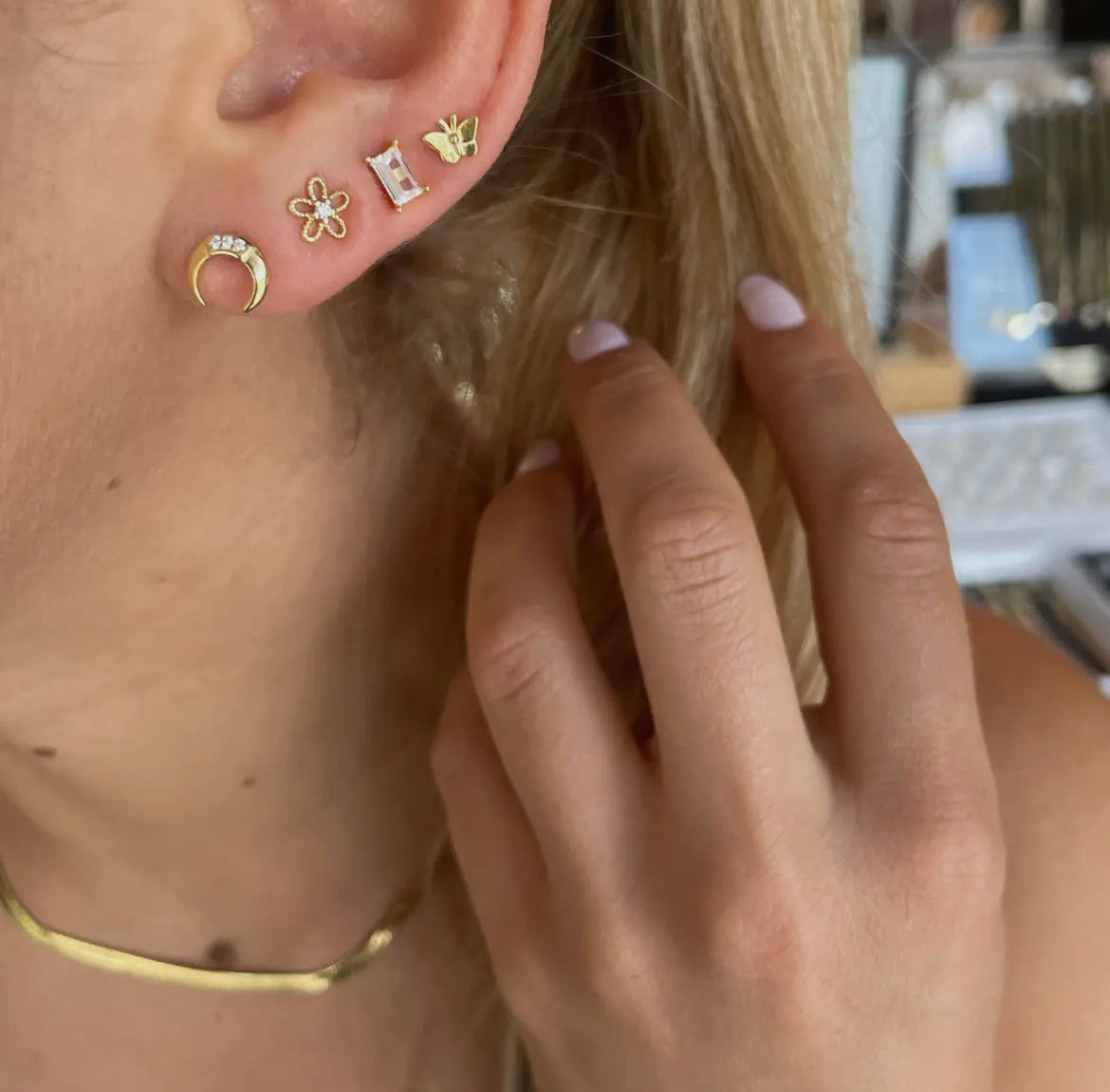 Decker Gold Crystal Rectangle Stud Earrings