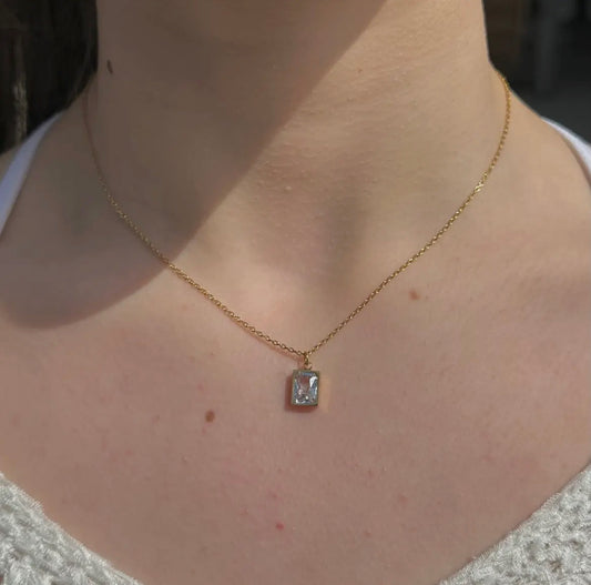 Rachel Gold Crystal Rectangle Necklace