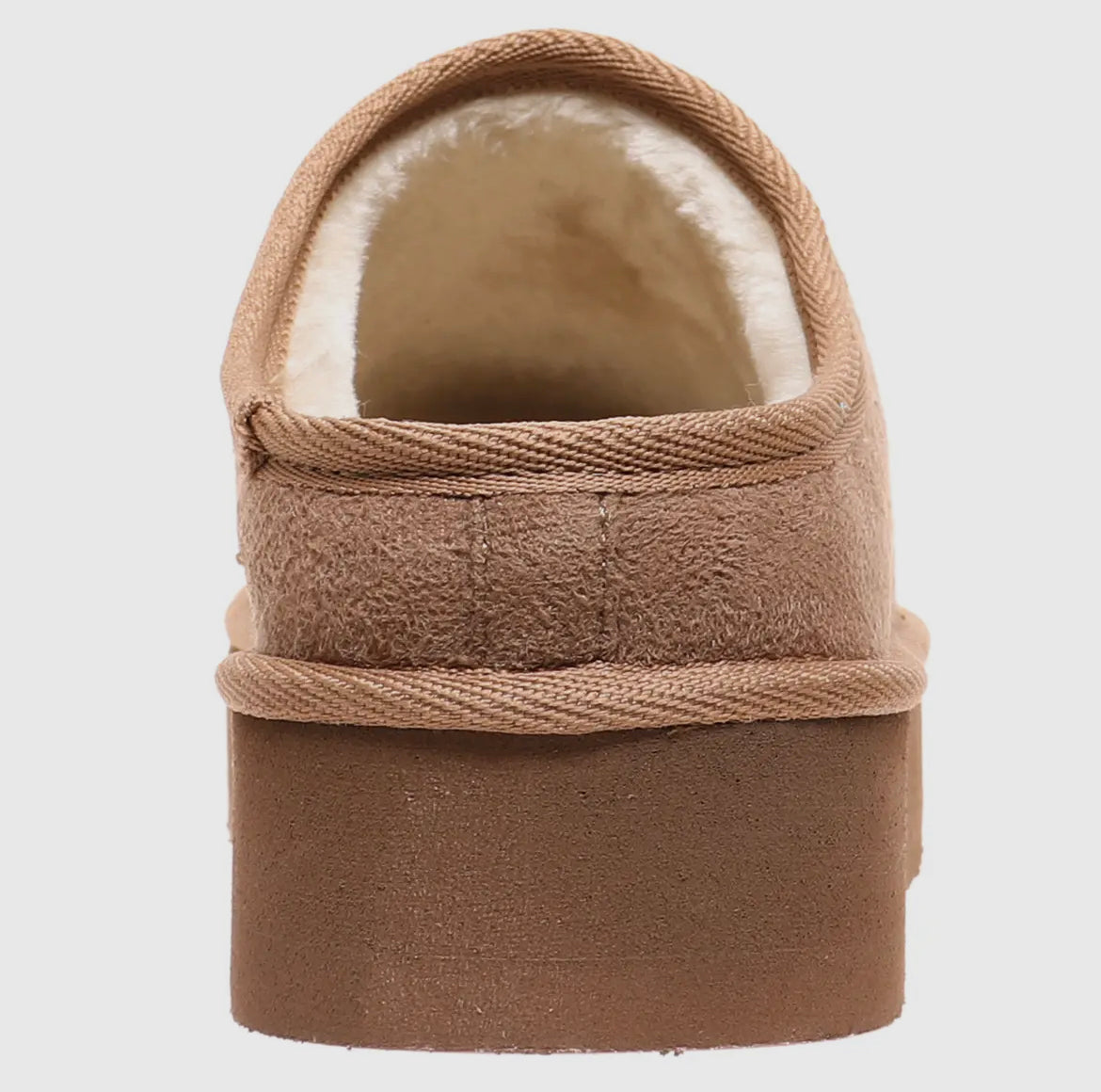 Taupe Sherpa Lined Platform Slide On Mules