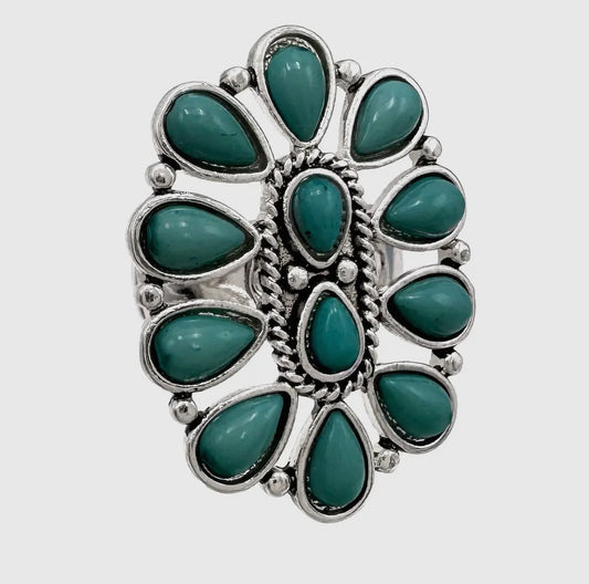 Large Turquoise Cabochon Western Stretch Ring