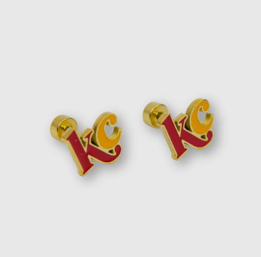 Gold Kansas City Letters Enamel Stud Earrings