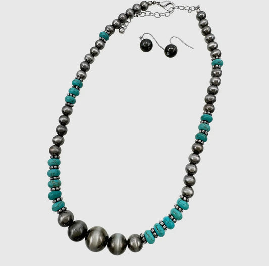 Desert Pearl + Turquoise Necklace & Earrings Set