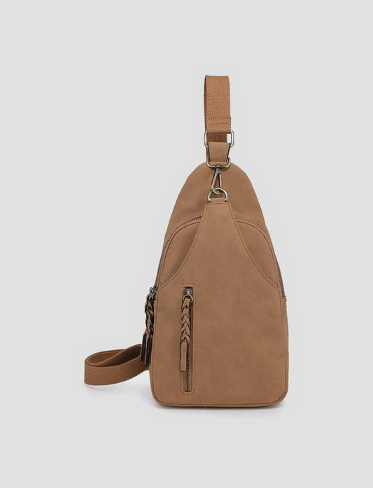 Nikki Faux Suede Dual Compartment Sling Bag