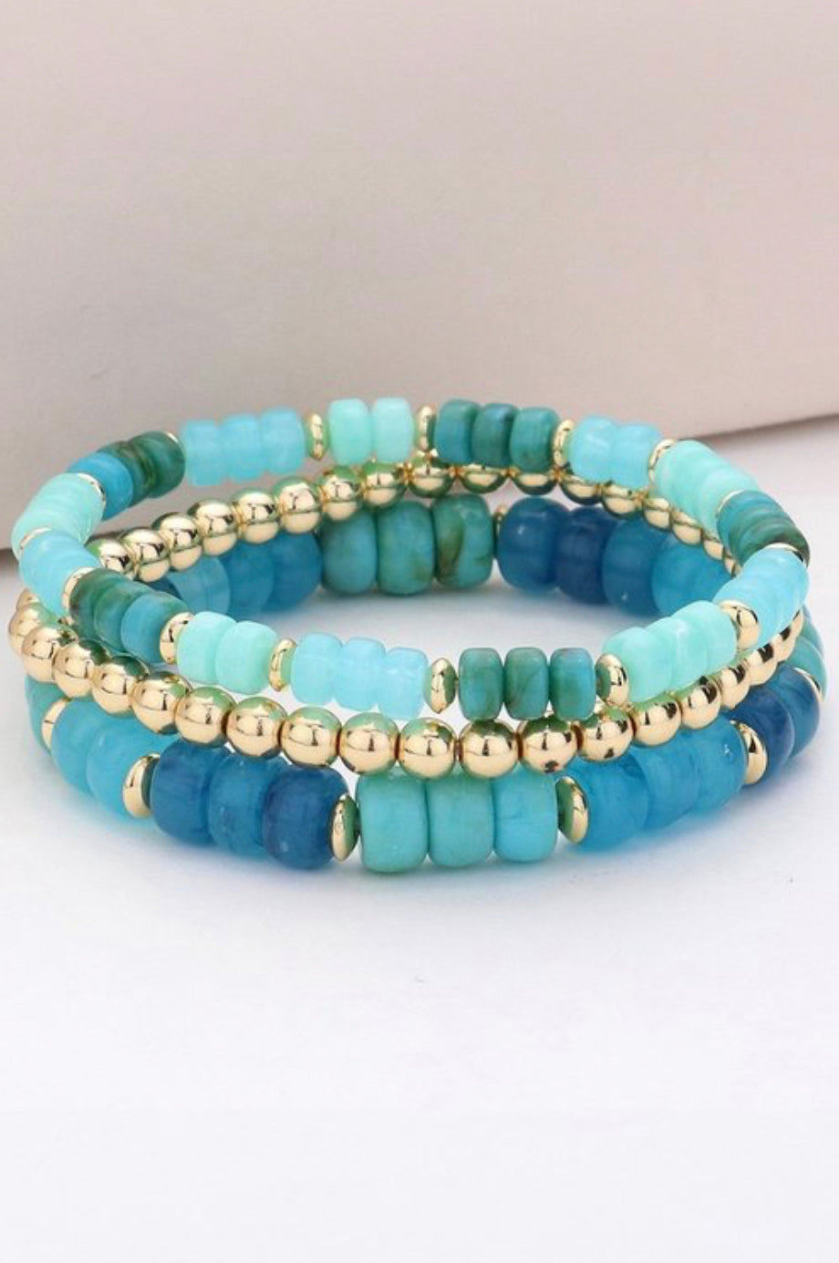 Turquoise + Gold Beaded Bracelet Set