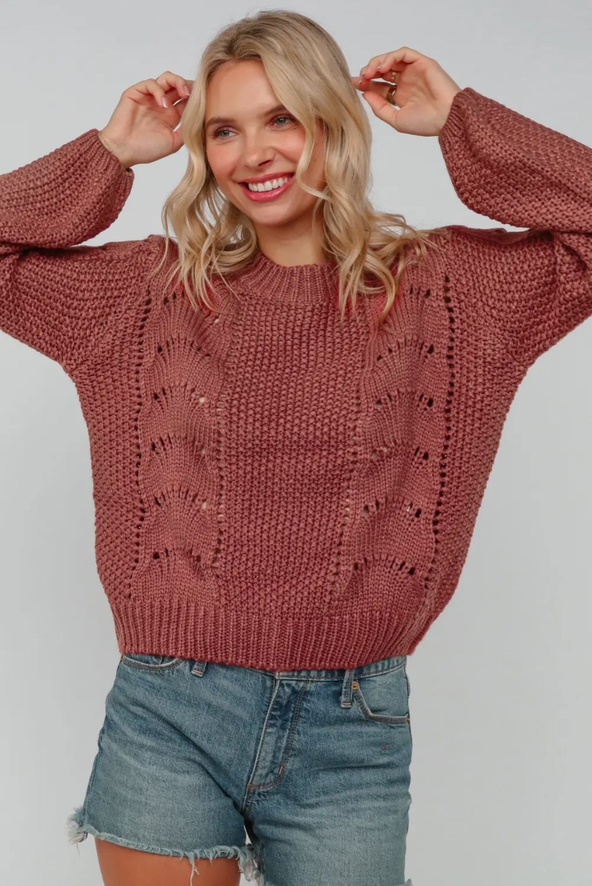 Rusty Rose Scallop Knit Sweater