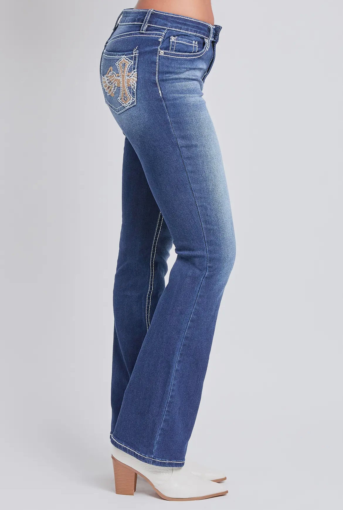 YMI Medium Wash Mid-Rise Cross Stitch Bootcut Jeans