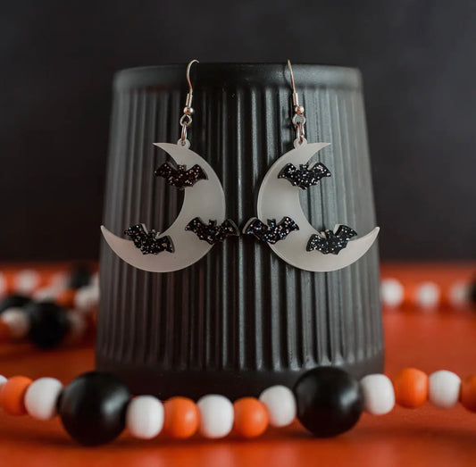 Moon + Bats Glow in the Dark Earrings