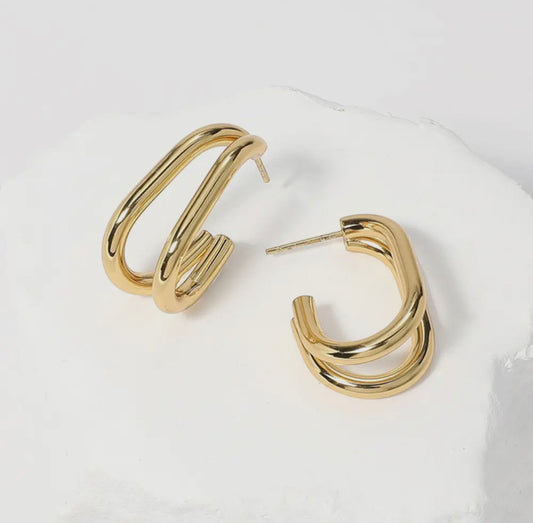 Gold Double Oval Hoop Earrings