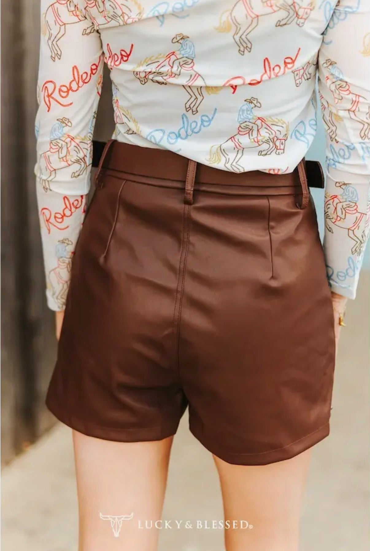 Chocolate Faux Leather Double Buckle Skort
