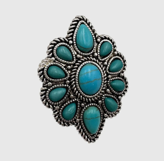 Large Ornate Turquoise Western Stretch Ring