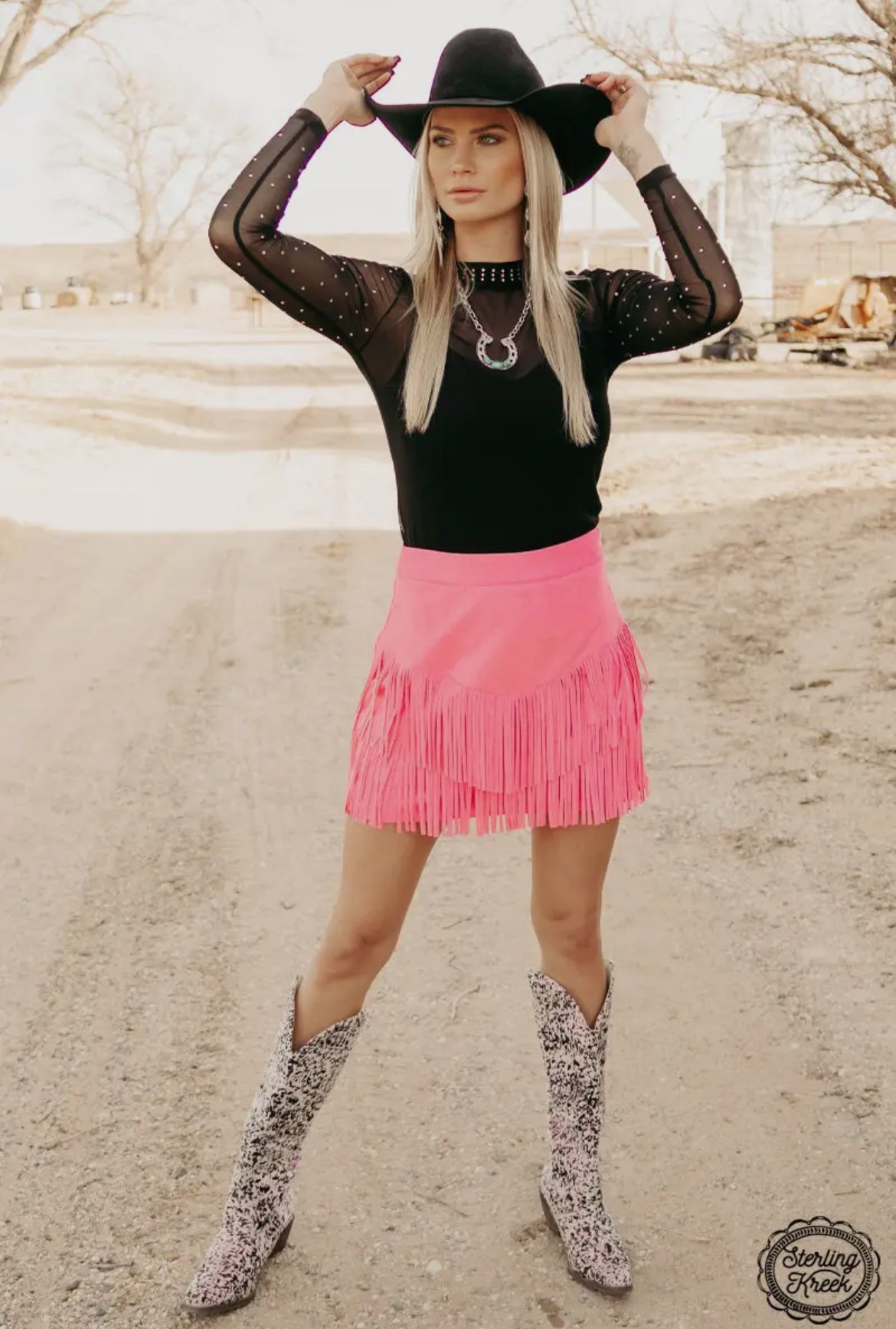 Black Stars At Night Rhinestone Mesh Top