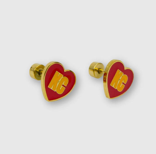 Gold Kansas City Heart Enamel Stud Earrings