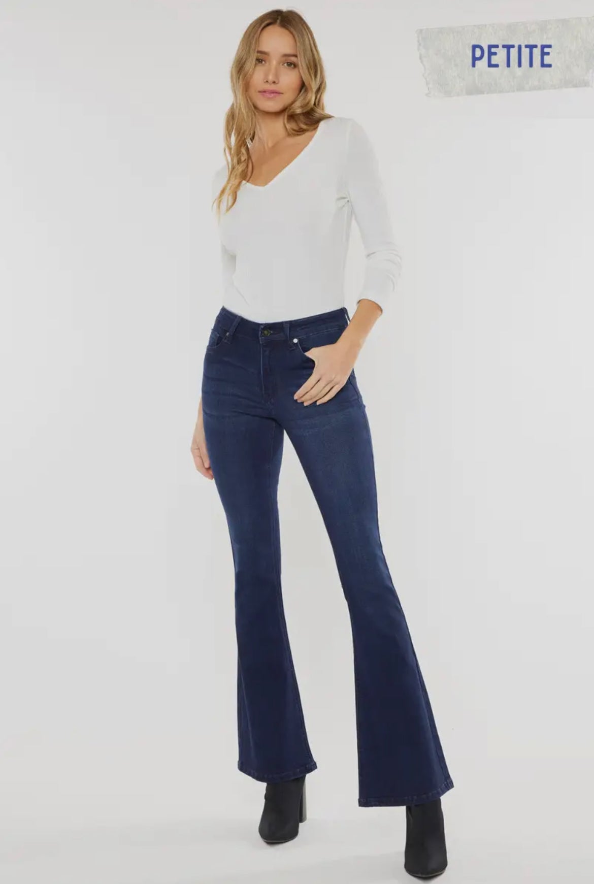 Kan Can Lucy Petite Mid-Rise Flare Jeans