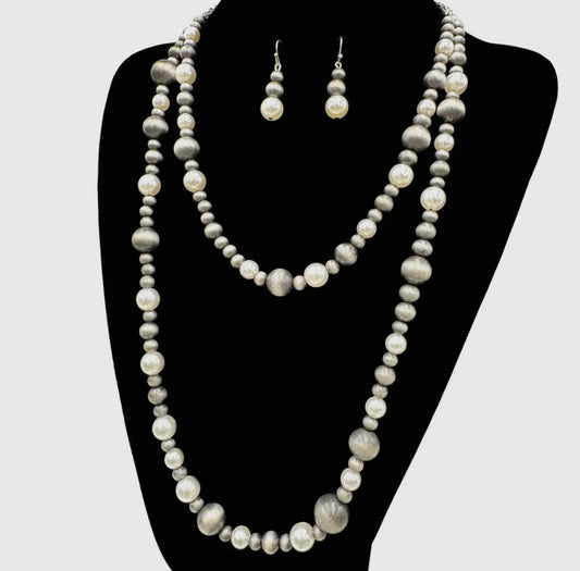 Desert Beads and Pearls Layered Necklace and Earrings Set