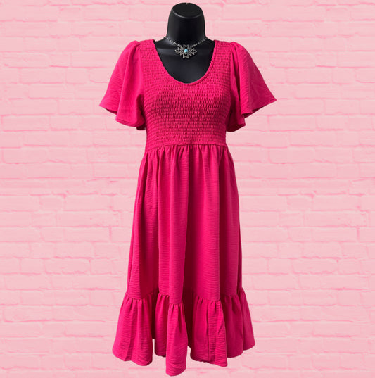Hot Pink Smocked Ruffle Dress
