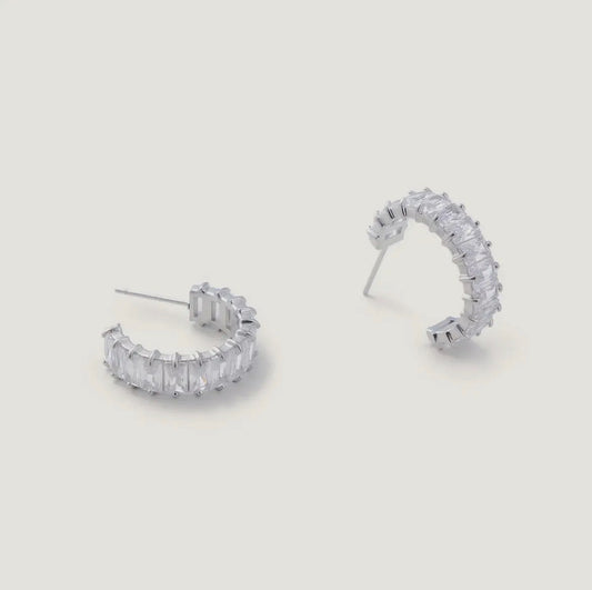 Silver Crystal Shimmer Hoop Earrings