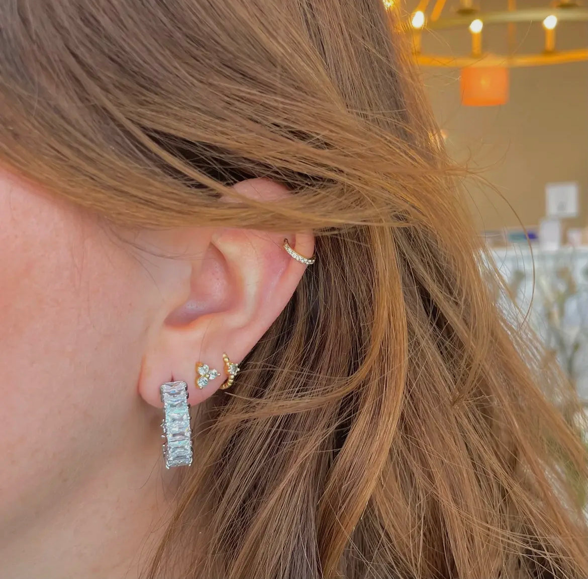 Silver Crystal Shimmer Hoop Earrings