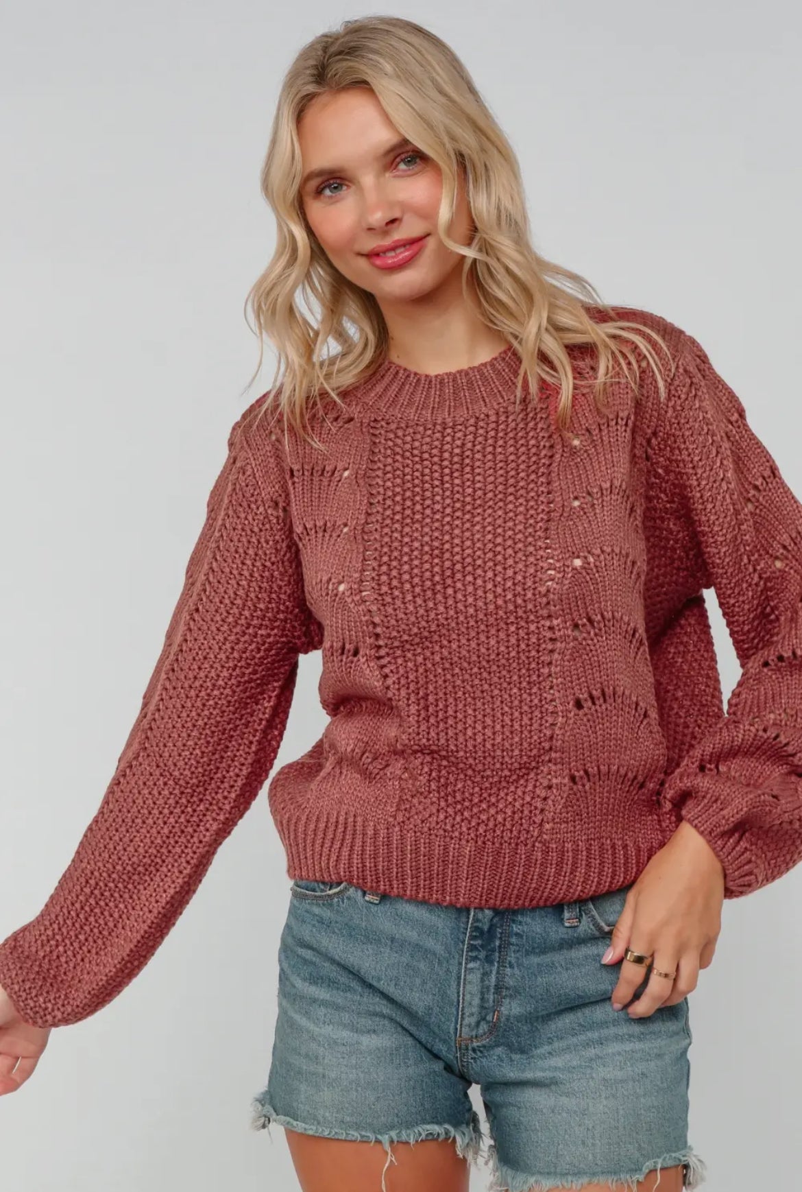 Rusty Rose Scallop Knit Sweater