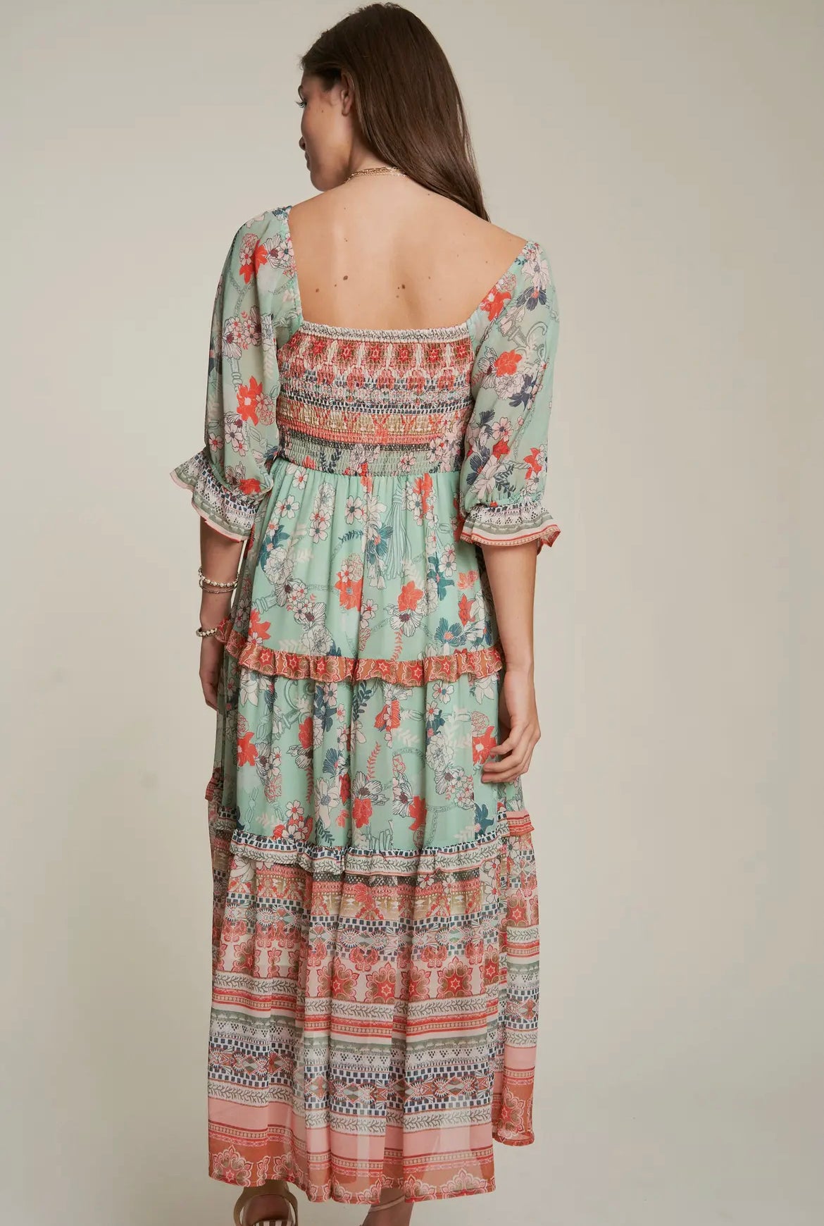 Sage Boho Smocked Dress