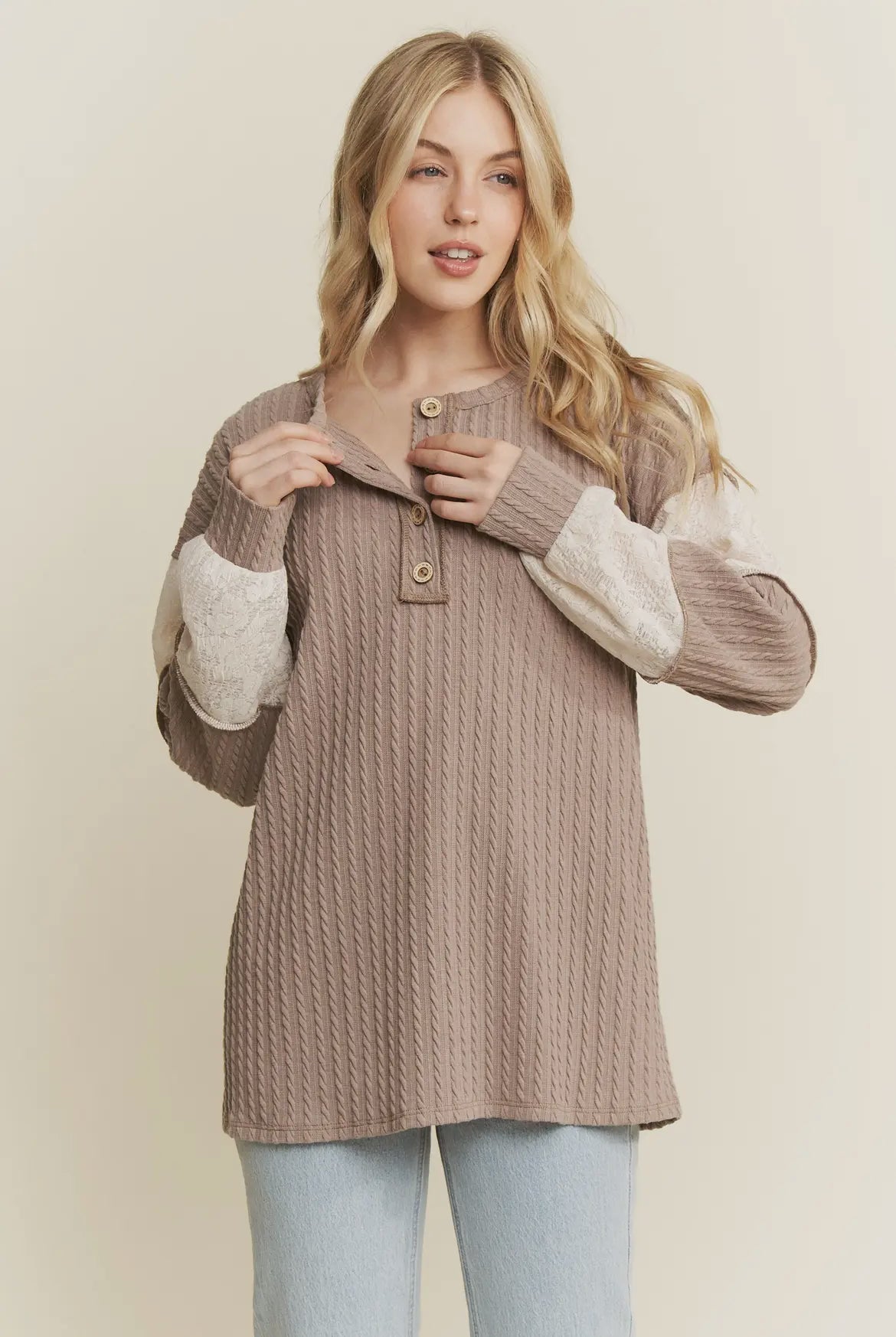 Coco Ribbed Lace Detail Long Sleeve Top