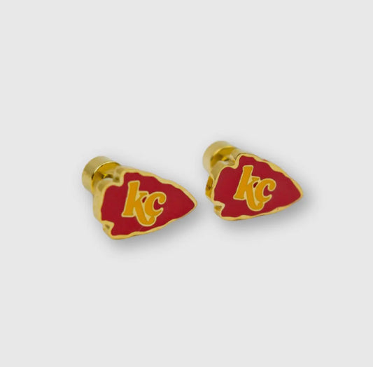 Gold Kansas City Arrowhead Enamel Stud Earrings
