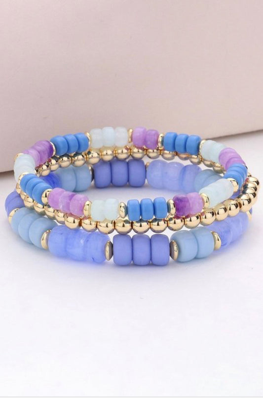 Periwinkle + Gold Beaded Bracelet Set