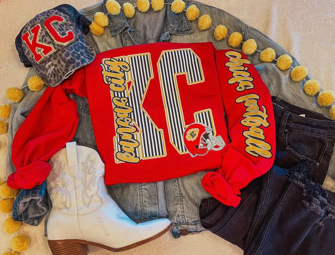 Red KC Stripes Crewneck Sweatshirt