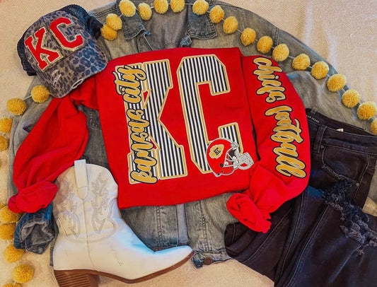 Red KC Stripes Crewneck Sweatshirt