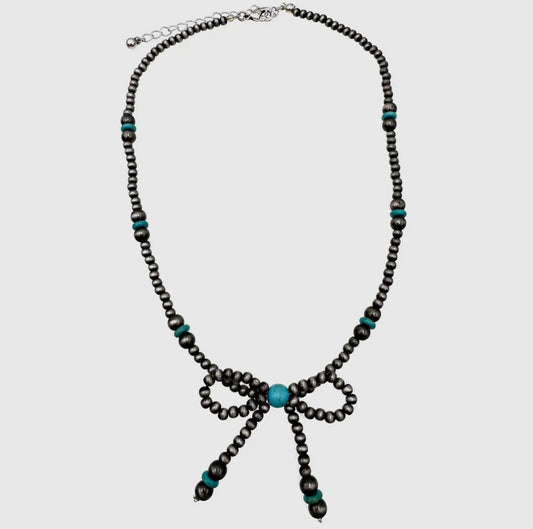 Desert Pearl + Turquoise Bow Necklace